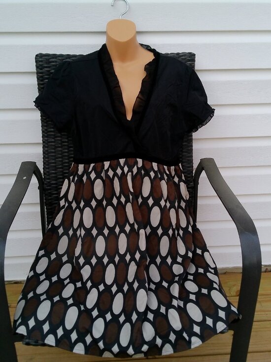 VINTAGE FOSSIL DRESS SIZE XL BLACK WITH BROWN WHITE BLACK DESIGN - Picture 7 of 7